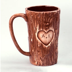 Tall Wood Mug with Heart 6" Tall