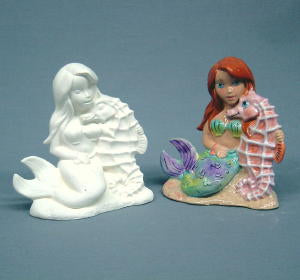 Mermaid with Seahorse Figurine 5-1/4" tall